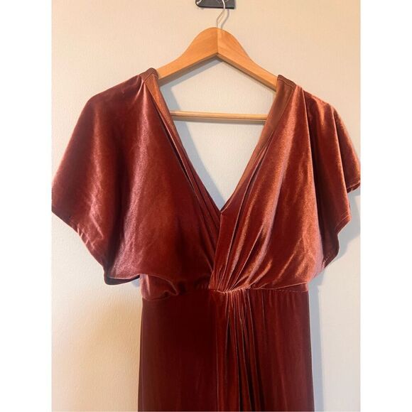 Revelry 4 Gwen Angel Sleeve Maxi Dress Terracotta Rust Crush Velvet - Picture 4 of 15